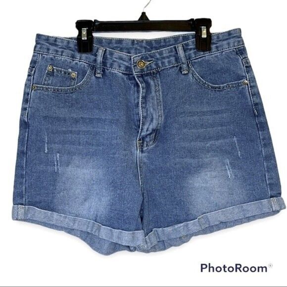 SHEIN Cat Scratch Rolled Hem Denim Shorts Size Medium - Picture 1 of 5